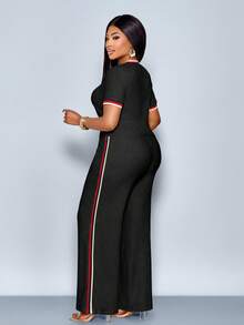 SOLERSUN Ensemble Top col rond et pantalon décontracté d'été multicolore pour femmes. Tenues décontracté d'automne quotidiennes pour femmes - Noir - Voir 3