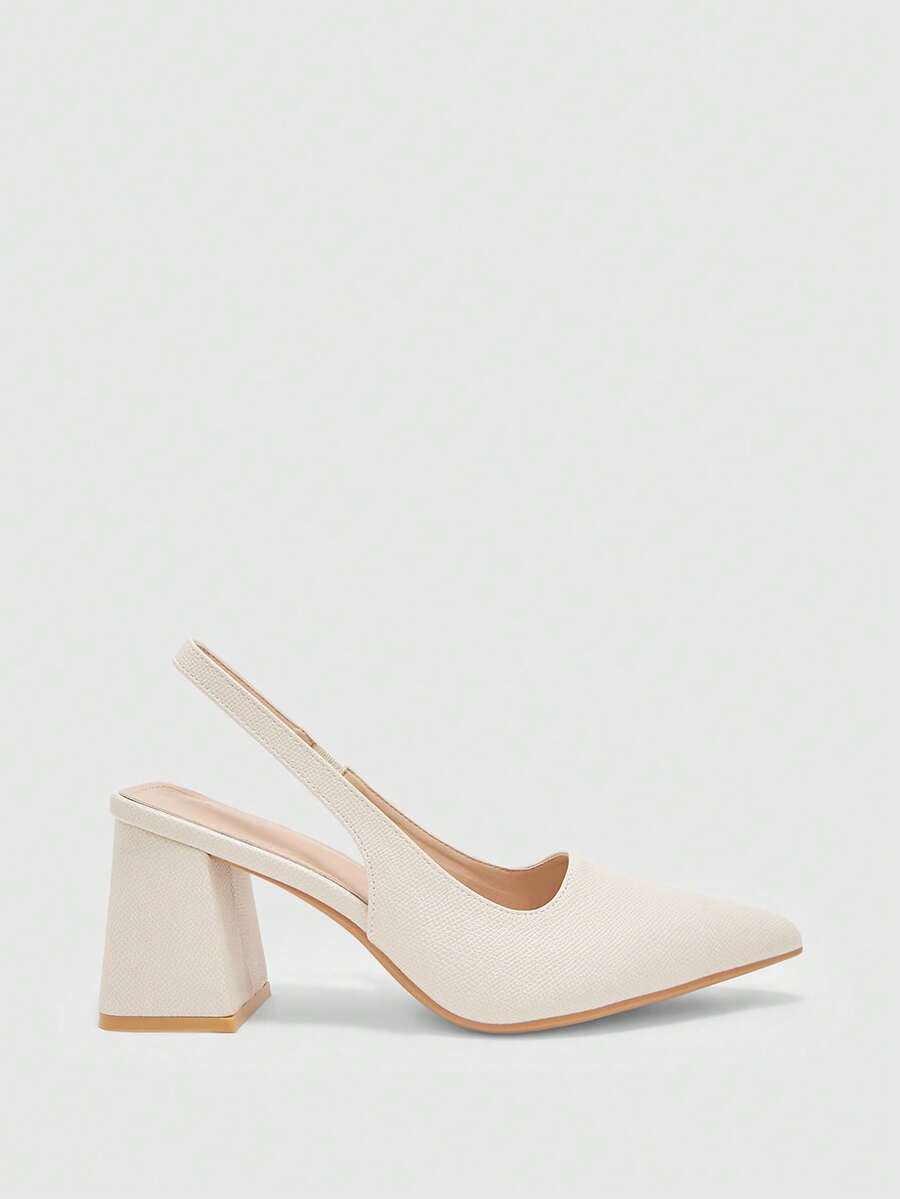 CUCCOO BIZCHIC Giày nữ bằng satin mũi nhọn, gót chunky, kiểu slingback, thích hợp cho mùa hè, lễ tốt nghiệp, dạ hội, du lịch, đi học, sinh viên đại học, thanh lịch, cơ bản, công sở, sang trọng, dự tiệc, mùa xuân, nghỉ xuân, lễ Phục sinh, Giáng sinh, Ngày Valentine. - Màu trắng 1 - Xem 1