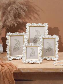 Madebyblanc 1PC Resin White Gold Trim 3D Daisy Flower Pattern Square Photo Frame Horizontal Vertical Dual Use Home Desktop Display Picture Frame Decorative Photography Accessories Holiday Gift Idea Room Decor Ornament - one-size - View 2