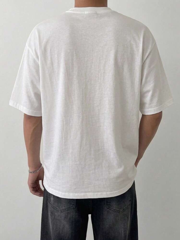 Men's Short Sleeve White T-Shirt With Puppy Print
