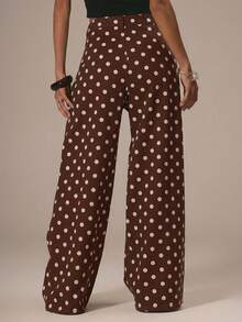 MUSERA Cute Polka Dot Spring Summer Dainty Denim Straight Leg Mid Rise Jeans Ibiza Holiday Casual Back To School Office Work Party - Brown - View 2