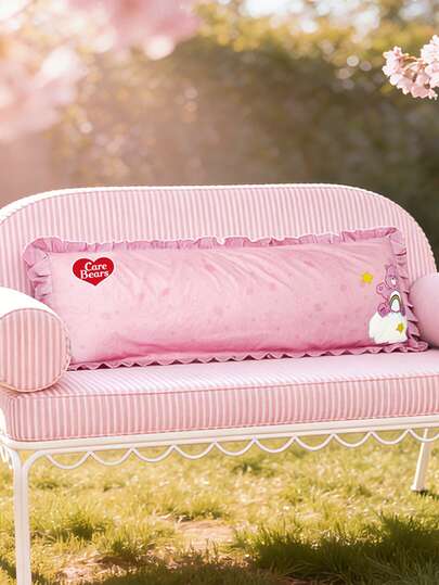 SHEIN X Care Bears 1 Vỏ gối ren trang trí họa tiết hoạt hình, màu hồng, chất liệu mờ thoáng khí, thoải mái và ấm áp, có thể giặt máy, nhiều kích cỡ để lựa chọn, phù hợp với nhiều loại gối, quà tặng tuyệt vời