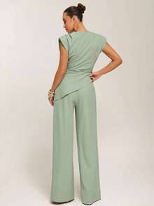 Silquee Top décontracté polyvalent pour usage quotidien avec ourlet asymétrique de couleur unie pour femmes - Vert menthe - Voir 5