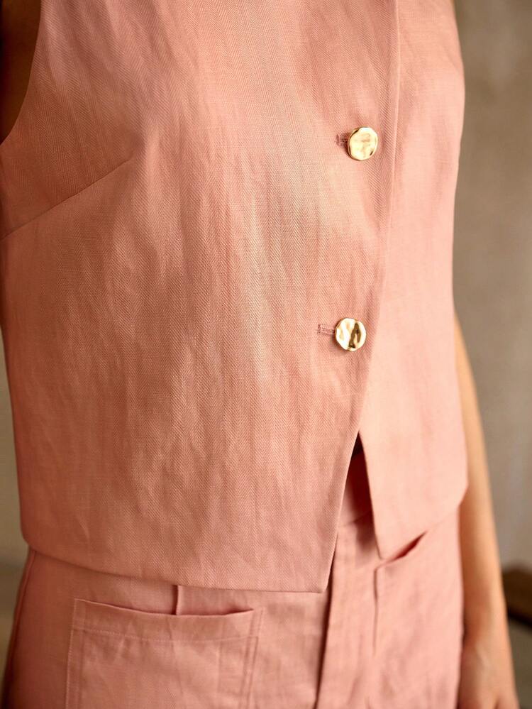 WOMEN'S TENCEL & LINEN BLEND 2 PIECES SET, VEST TOP AND PANTS SUIT