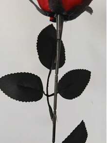 6Pcs Red Artificial Black Stem Roses, Luxury Faux Rose With Black Vase For Valentine Wedding Bridal Bouquet Table Decor - Red and Black - View 5