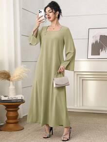 Yasmyna Textured Bowknot Decor Mint Green Women's Arabic Style Dress - Green - View 5