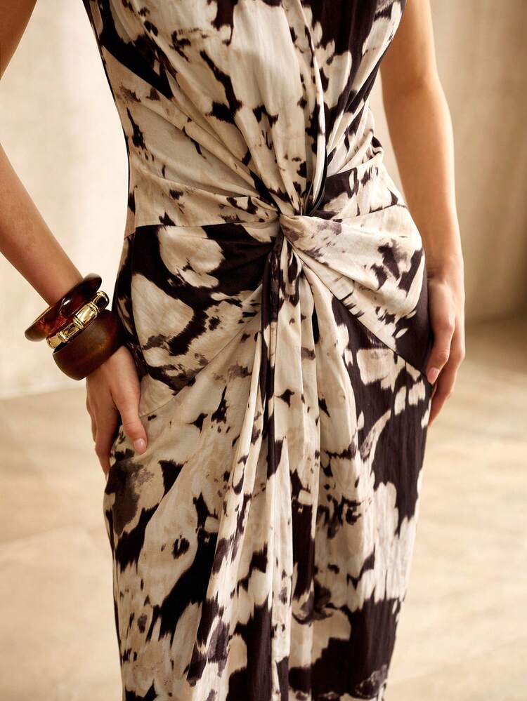 WOMEN'S LINEN BLEND DECONSTRUCTED DESIGN MID-LENGTH DRESS