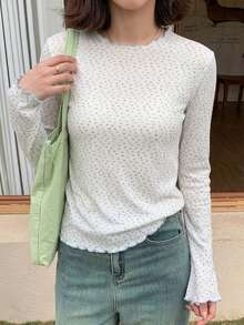 FRIFUL 女士全印花休闲百搭日常长袖T恤 夏季 - 藍色 - 查看 2
