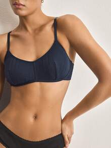 Ocili Đồ lót nữ bằng cotton mỏng, có phần ngực nâng đỡ, áo ngực không gọng thoải mái với dây đeo có thể điều chỉnh. - Màu xanh lam - Xem 5