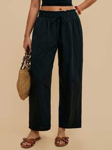 Travachic Plus Size Black 100% Cotton Casual Pants, Simple Fashion Everyday Wear - Black - View 7