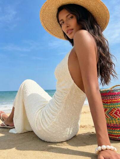 Nevyona Đầm dài không tay, ôm sát, thanh lịch, gợi cảm, hở lưng dành cho nữ, thích hợp mặc hàng ngày.