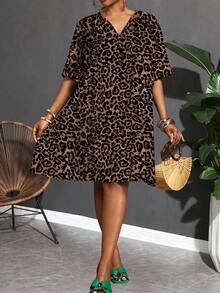 SHEIN Slayr Plus Size Women Casual Leopard Print Loose Dress, Suitable For Summer - Multicolor - View 7