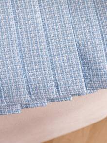 Elladie kids 1件少女夏季新款蓝色拼接黑色领口和下摆抽绳短袖开衫连衣裙，简约休闲宽松甜美学院风 - 藍色 - 查看 4