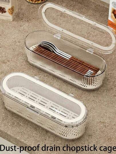 1 pieza Caja de almacenamiento de vajilla de lujo, organizador de plástico para cuchillos, tenedores, cucharas y palillos, a prueba de polvo y agua para la cocina