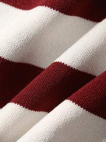 Vivie Lora 中老年女士条纹长袖单排扣针织开衫 - 酒紅色 - 查看 8