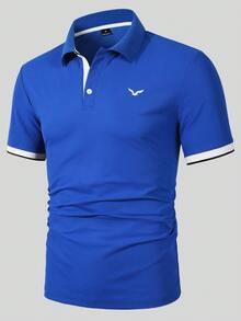 Calvornis Men's Contrast Color Polo Shirt, Suitable For Home, Outing, Office Wear, Formal - Blue - View 7