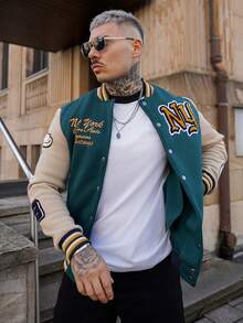 Artur Kramer Men's Casual Long Sleeve Rave Baseball Jacket, Minimalist Fashion For Everyday Wear, For Fall - Multicolor - View 4