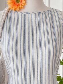 Comfortcana Đầm cotton dáng suông không tay kẻ sọc xanh trắng, cỡ lớn, kiểu dáng thường ngày đi nghỉ mát, có nơ phía sau, thích hợp cho mùa xuân/hè. - Xanh và trắng - Xem 5