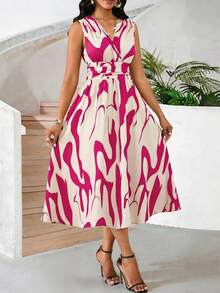 SHEIN Lady Women's Mid-Length Printed Dress, Suitable For Spring, Summer, Graduation, Fashionable Casual Dress,Summer Dresses For Women - Multicolor - View 3
