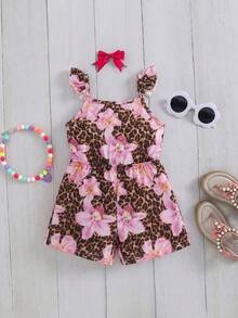 Travachic KIDS Bộ áo liền quần hai dây co giãn bằng vải dệt kim cho bé gái, họa tiết hoạt hình dễ thương, thích hợp cho mùa hè. - Nhiều màu - Xem 3