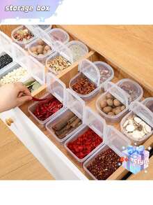 Set de 4 piezas/8 piezas Caja de almacenamiento de especias para el hogar y la cocina, compartimento único blanco, anís estrellado, canela, pimienta negra, caja de condimentos transparente, caja de almacenamiento de alimentos - Blanco - Ver 4
