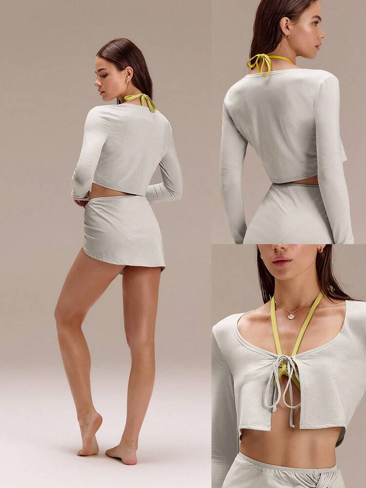 Chlorine-Resistant Glossy Getaway Sun-Protective Metallic Cardigan Swimming Beach Pool Holiday Vacation Summer Wear