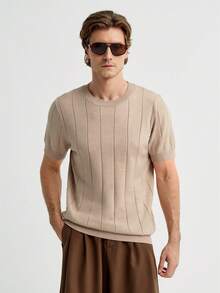 MENRIVO Camiseta de punto de manga corta casual de cuello redondo de unicolor para hombre - Multicolor - Ver 3
