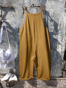 Linhara Mono informal de talla grande para mujer de unicolor con bolsillos duales - Caqui - Ver 2