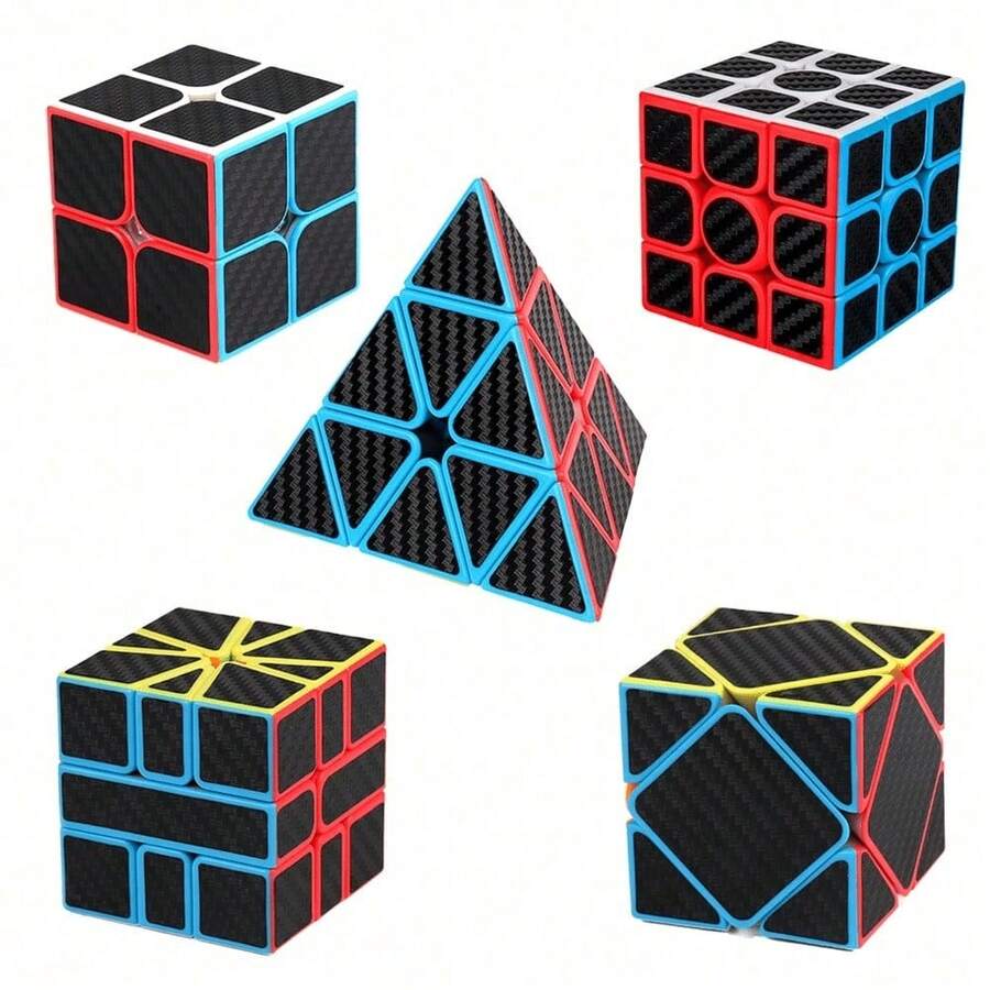 MINKOJA 1 Stück Geschwindigkeits-Zauberwürfel mit Kohlefaser-Aufklebern 2x2, 3x3, Pyramide, speziell geformter Zauberwürfel, glatte Drehung, matte Textur, Kinder-Denkspielwürfel, geeignet für Wettbewerbe, Kindergeschenke - Verschiedenfarbig - Übersicht 1