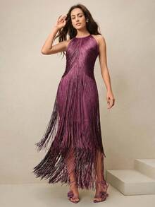 Anewsta Elegant Vintage Bohemian Tassel Dress, Suitable For St. Patrick's Day And Spring Break Vacation Outfits In Spring/Summer - Red Violet - View 4