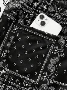 ROMWE MEN Men's Casual Drawstring Waist Cashew Print Shorts - Black and White - View 4