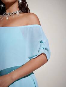 Viva Relle Plus Size Asymmetrical Off-Shoulder Fitted Vacation Dress, Spring/Summer - Mint Green - View 6
