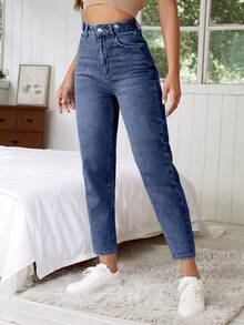 EURMUSE Women's Casual Washed High Waist Tapered Leg Jeans - Blue - View 5