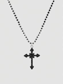 MortiRose A Fashionable Personalized Cross Gothic Style Women's Necklace,Goth/Gothic/Punk/Grunge/Dark Gothic,Streetwear,Summer/Festival/Prom/Party,Vintage,Black - Substitute Platinum - View 6