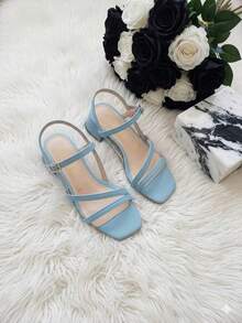Sandalia de tacón con tiras - TURQUESA - Ver 6