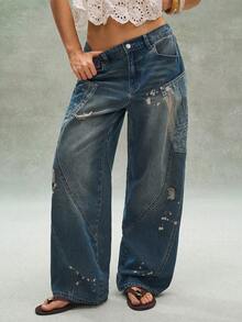 Bohemela Quần dài nữ phong cách Bohemian mùa hè giản dị và thoải mái, hoàn hảo cho thời trang đường phố, kỳ nghỉ và các lễ hội âm nhạc miền Tây. Thiết kế lấy cảm hứng từ phong cách Bohemian với chất liệu denim xanh cổ điển và hiệu ứng mài mòn retro, chiếc quần dài denim này được điểm xuyết bằng các mảng vải họa tiết Paisley. - Màu xanh lam - Xem 6