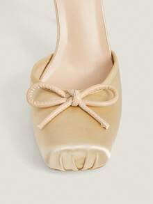 Cuccoo Zapatos de tacón alto de punta cuadrada con decoración de lazo, elegantes, dulces y versátiles para usar en citas, fiestas de cumpleaños y otros eventos, color albaricoque - Albaricoque - Ver 4