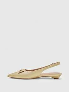 CUCCOO BIZCHIC Zapatos de mujer 2026 Primavera y Verano Nuevo Patrón de Palma Hebilla Cuadrada de Metal Puntiaguda Slingback Fondo Plano Versátil Zapatos de Mujer para Ir al Trabajo - Oro claro - Ver 5