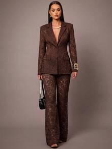 Silquee 女士时尚蕾丝边打底短裤内衬搭配蕾丝西装裤 - 棕色 - 查看 3