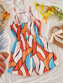 SHEIN Tween Girl Geometric Print Casual Jumpsuit - Multicolor - View 2
