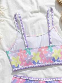 SHEIN 少女碎花比基尼套装，优雅针织面料，时尚休闲泳装，适合游泳、海滩、泳池、拍照，也是万圣节、圣诞节、新年礼物的理想之选。碎花泳衣两件套，少女泳装两件套，夏季两件套泳衣，女童泳装两件套，夏季两件套泳衣，夏季两件套泳衣。 - 彩色 - 查看 5