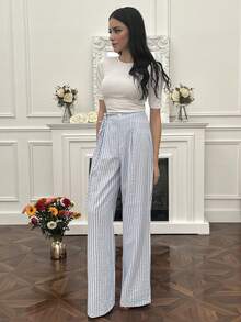 Modelyn 女士蓝白条纹裤，春季新品 - 藍色 - 查看 5