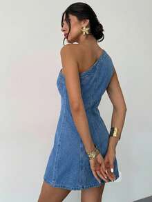 Firerie Đầm denim không tay thường ngày cho nữ mùa hè, trang phục lễ hội, đi làm, nghỉ mát, tốt nghiệp, phong cách Y2K, dễ thương, thời trang đường phố, dự tiệc, đám cưới, thanh lịch, công sở, đi biển, lễ tốt nghiệp, lễ Phục sinh. Đầm mini denim sành điệu cho nữ, đầm ngắn ôm sát không tay một vai, đầm denim dáng chữ A thanh lịch cho nữ, đầm mini không tay có nút cài, đầm xanh gợi cảm, đầm một vai cho nữ. - Màu xanh lam - Xem 6