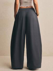 Poéselle Women's High-Waisted Pleated Wide-Leg Trousers With Adjustable Tie Belt,Grey Winter Oversized Office Tailored Palazzo Pants,Baggy Loose Fit Slacks - Grey - View 8