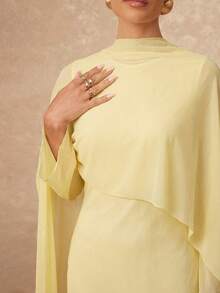 Lumalex 春夏网纱针织连衣裙，腰部可调节，喇叭裙摆，百搭廓形，完美适用于夏季度假、邮轮旅行、海滩周末、派对、约会之夜、婚礼、毕业典礼、宴会、生日、嘉年华、节日及其他喜庆场合。 - 淡黃色 - 查看 5