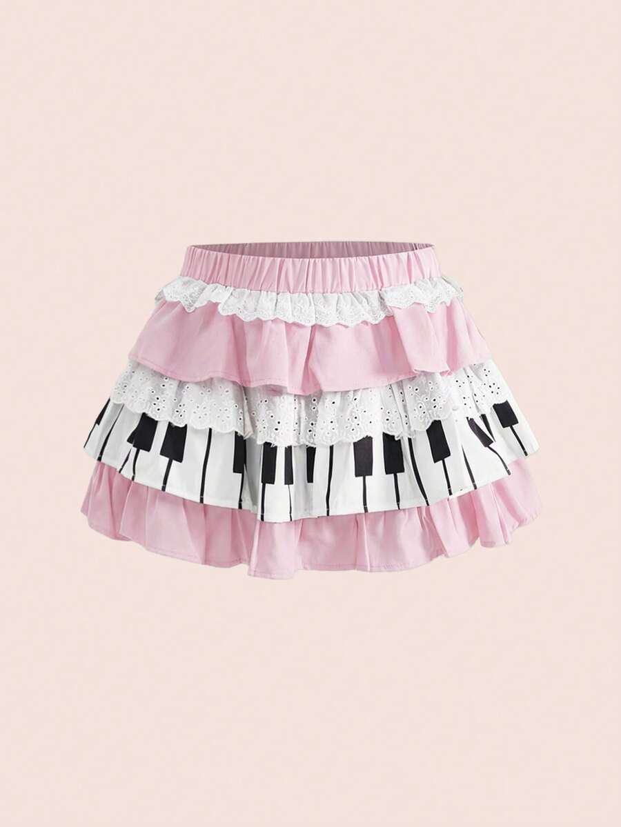 ROMWE Kawaii Váy Lolita dễ thương ngọt ngào hình bàn phím đàn piano dành cho nữ - Hồng - Xem 1