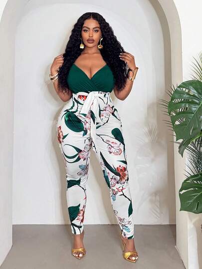 Slaydiva Mùa xuân mới, Lễ hội âm nhạc Xuân Hè, Ngày Valentine, Lễ Phục Sinh, Mùa cưới, Mùa lễ hội, Kỳ nghỉ biển, Thường ngày, Thanh lịch, Đi làm, Mặc hàng ngày, Trang phục công sở, Kỳ nghỉ, Tiệc tùng, Du thuyền, Tiệc tùng, Cơ bản, Hẹn hò hàng ngày, Áo kiểu xếp lớp, Cổ chữ V sâu, Thân trên màu xanh lục đậm, Nền trắng chắp vá, Lá xanh, Hoa chuyển màu hồng và trắng, Họa tiết toàn thân, Thắt lưng dài mảnh, Thắt lưng in họa tiết, Bộ áo liền quần bó sát cỡ lớn dành cho nữ -A