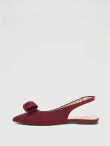 CUCCOO BIZCHIC 花朵图案尖头蝴蝶平底凉鞋，后跟系带设计，春夏流行女鞋 - 酒紅色 - 查看 3