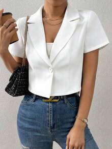 Pariaura Women's Solid Color Minimalist Daily Short Sleeve Blazer - White - View 4