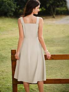 Vintamour 复古优雅女士连衣裙，带口袋和纽扣，休闲度假夏季女装，浪漫连衣裙，夏季连衣裙，沙滩装，90年代风格女装，优雅夏季服装，春季女装，春季连衣裙，夏季度假连衣裙，沙滩裙，太阳裙，蓝色连衣裙，复活节连衣裙，夏季女装，绿色连衣裙 - 杏色 - 查看 4